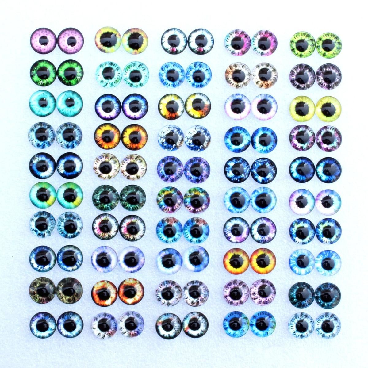 6mm 8mm 10mm 12mm  Mixed Toys Dragon Eyes Round Pattern Glass Cabochons Flatback Photo DIY Making Accessories 100pcs 50 Pairs