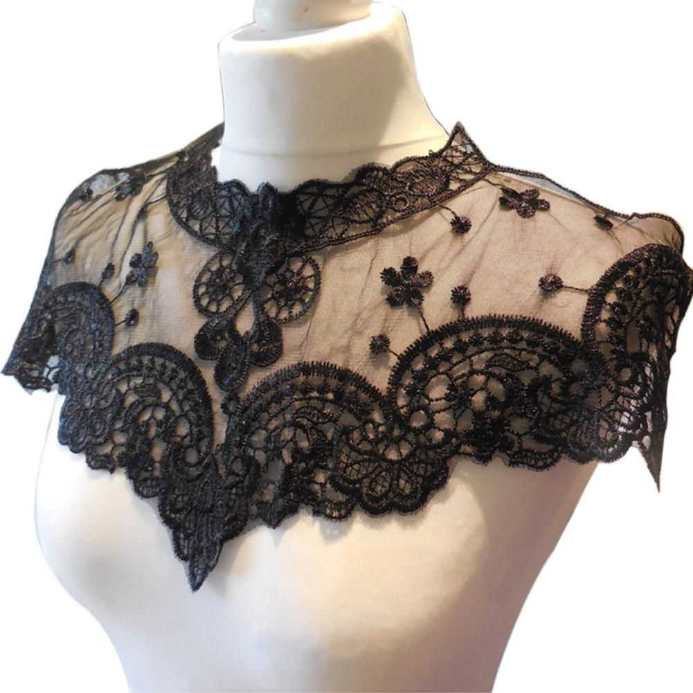 DIY Embroidery Lace Hollow Round Neckline Collar Trim Clothes Sewing Applique-Black