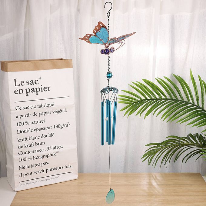 Luminous Wind Chimes Cute Butterfly Shaped Garden Blue Aluminum Tube