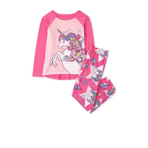 Girls Full Unicorn Hair Star Snug Fit Cotton Pyjamas Sleepwear