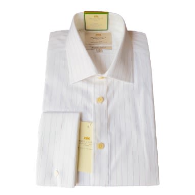 Men's Grey & White Striped Slim Fit Shirt - Double Cuff