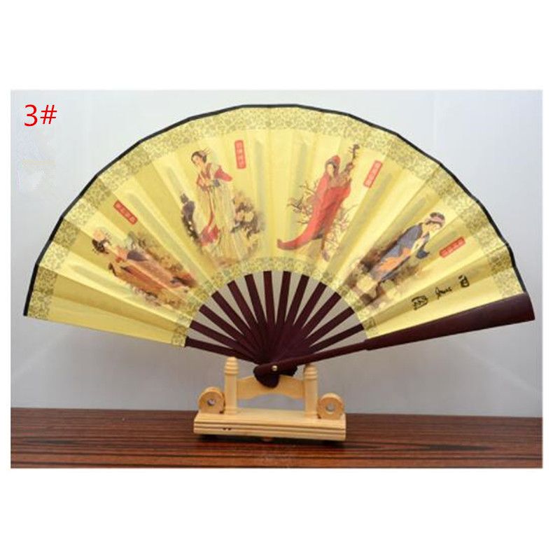 Home Hand Decoration Handmade Style Ribs Fan 1pc Fan Crafts Bamboo QLY9581 Fabric Chinese Print Folding