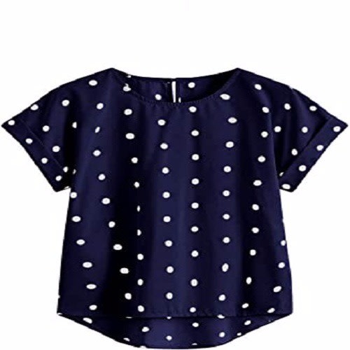 Women's Round Neck Polka Dots Chiffon Blouse Top