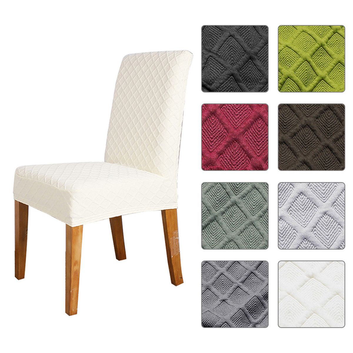 1pcs Stretch Solid Diamond Lattice Dining Chair Cover