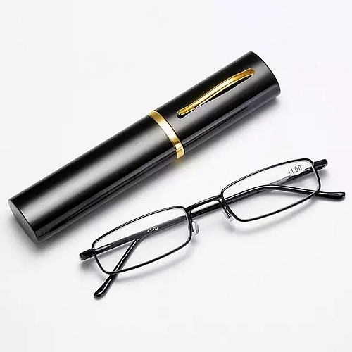 Pocket Slim Mini Metal Readers Glasses With Pen Tube Case+ 2.0