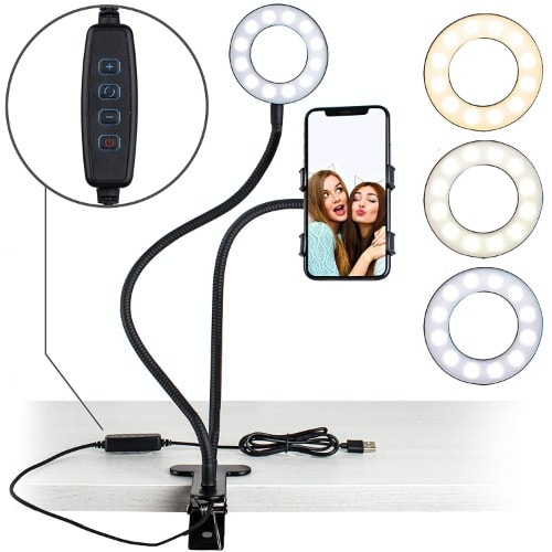 Selfie Ring Light With 24&rdquo; Gooseneck Stand & Cell Phone Holder