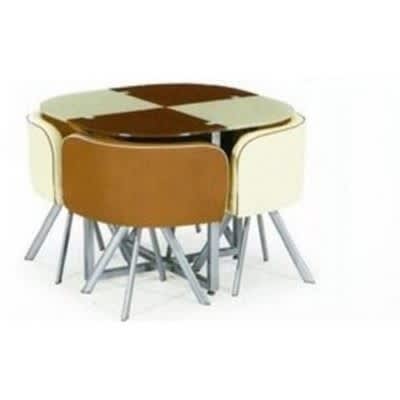 Space Saver 4 Seater Glass Dining Set - Brown & Cream