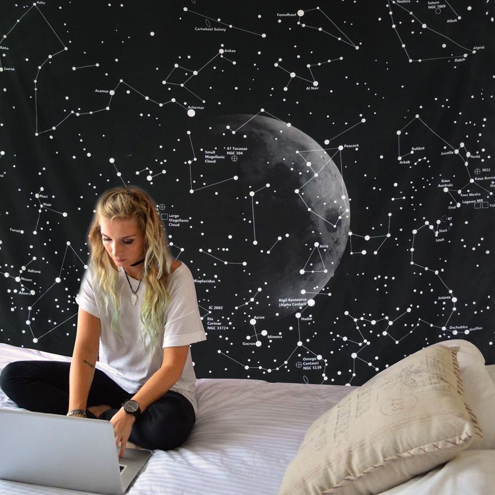 Star Galaxy Moon Constellations Tapestry Wall Blanket