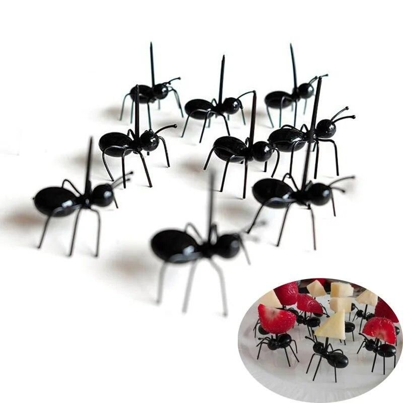 12pcs/lot Mini Ant Fruit Fork Cutlery Plastic Cake Dessert Forks Food Pick Tableware For Party Decoration QA 107