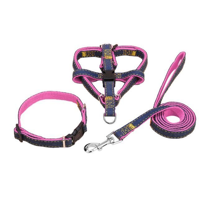 Pet Dog Nylon Harness Collars 3PCS/SET Adjustable Leash Traction Belt Rope