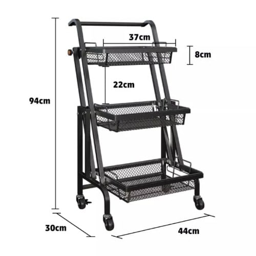 3 Tier Convertible Foldable Metal Full Trolley Utility Cart Storage Rack With Wheels