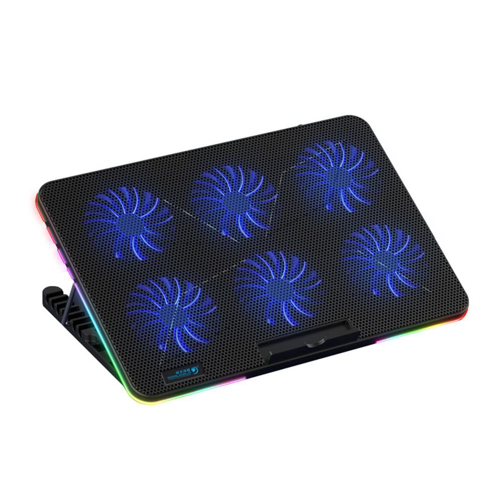 COOLCOLD F5 RGB Laptop Cooler 6-fan Laptop Cooling Stand Mute Design with RGB Light Effect 7-level Adjustable Height 2 USB Ports