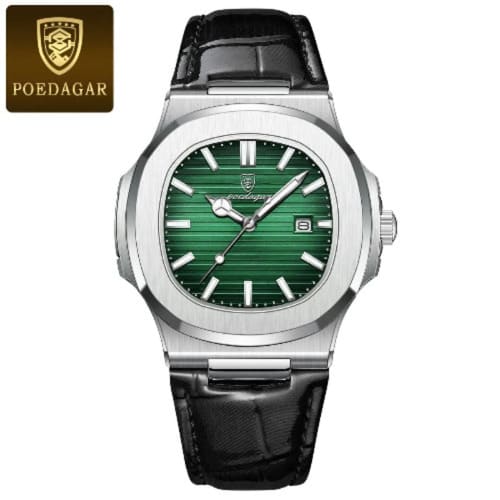 Poedagar Leather Wristwatch - Green Dial Black Edition