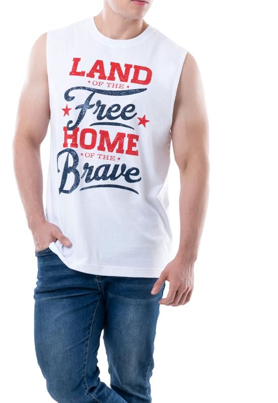 Graphic Freedom Tank Top T Shirt For Men White/Red