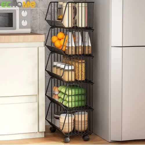 5 Tier Chrome Fruit & Vegetable Trolley Rack With Wheels