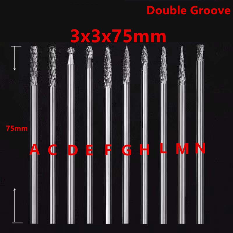 Jrealmer 1pcs 3x3x75mm Long Tungsten Carbide Burrs