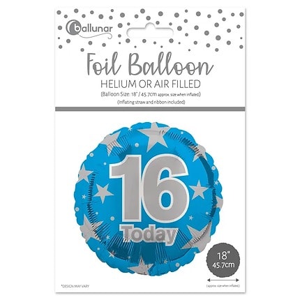 Number 16 Foil Balloon In Silver And Blue