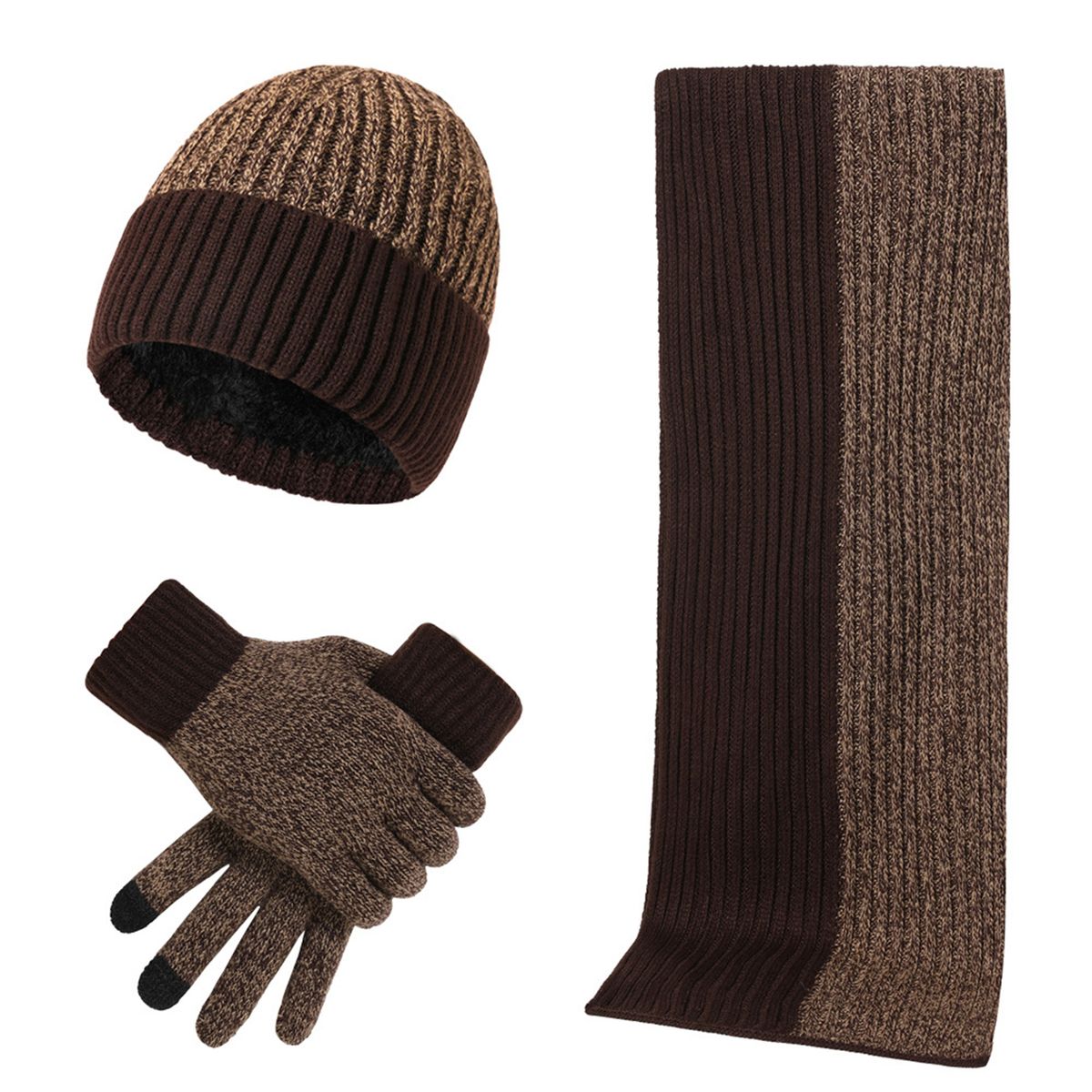 Winter Knit Beanie Hat Scarf And Touch Screen  Set For