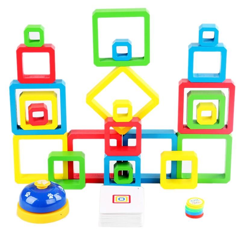 Children Wooden Colored Frame Stacking Building Blocks Toys