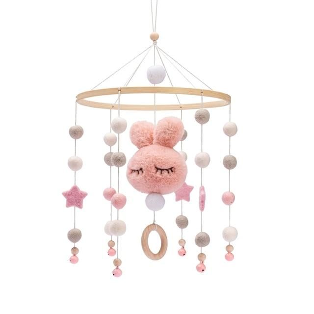 Baby Rattles Crib Mobiles Toy Cotton Rabbit Pendant Bed Bell Rotating Music Rattles For Cots Projection Infant Wooden Toys