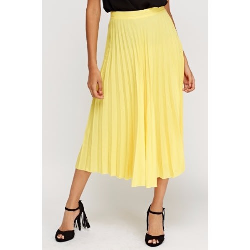 Pleated Maxi Skirt For Ladies - Yellow