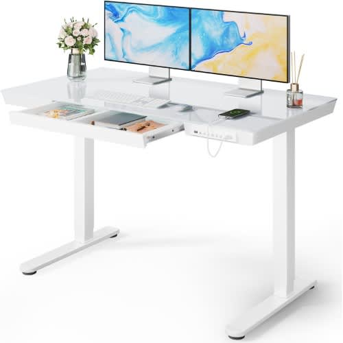 Electric Height Adjustable Sit Stand Desk-Glass Top