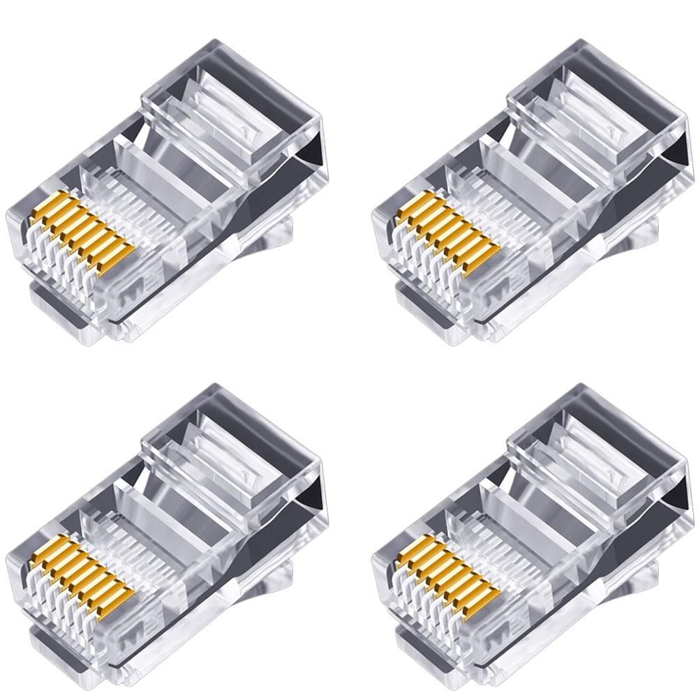 100Pcs RJ45 Connector 6U Gold Plated Pass Through Ethernet