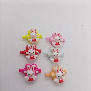 6pieces Plastic Bunnies Hair Clips- Multicolor