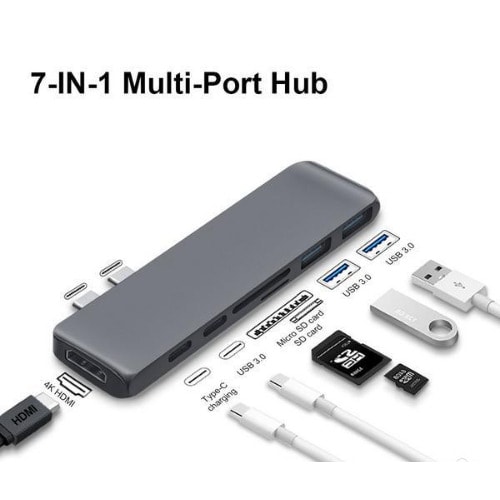 7 In1 Usb-c Hub Dual Type-c Aluminum Card Reader Adapter 4k Hdmi For Macbook Pro
