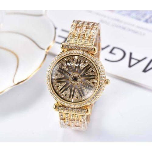 Spinning Rotating  Fashion Straps Wrist Watch Gold