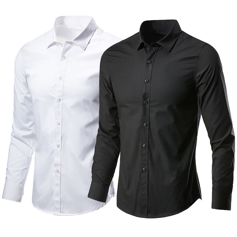 2-in-1 Men's Long Sleeve Shirt-White/Black