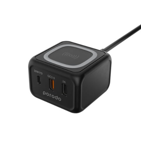 Porodo 3-ports Fast Wireless Charger Pd 30w - 15W  - Black
