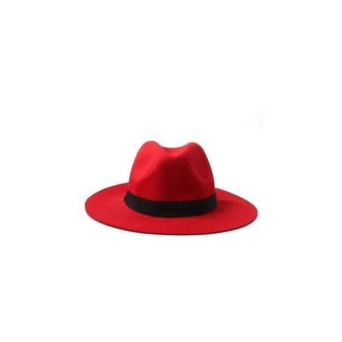 Unisex Fedora Hat With Band - Red