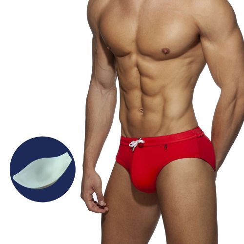 Men's Swimwear Sexy Beach Bikini Swimming Briefs With Drawstring（Red）