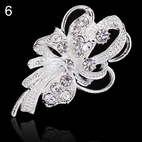 New Bridal Bouquet Rhinestone Crystal Brooch Pin Silver-