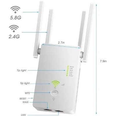 Wireless Wifi Extender Ap Dual Band 2.4g Long Range 1200mbps - White