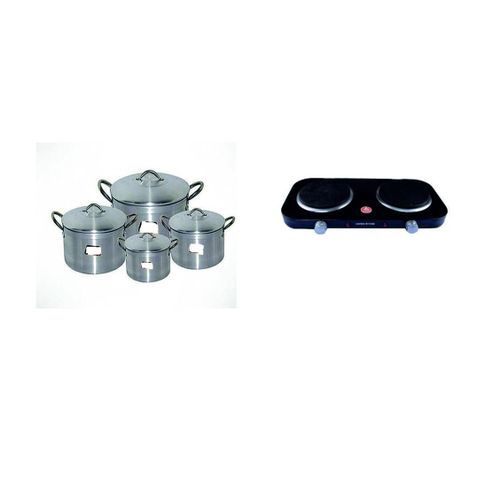 4 Set Stainless Pots And Dual Burner Hot Plate