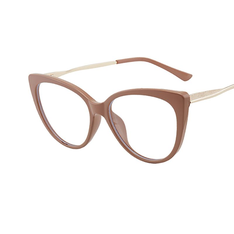 (Khaki)TR90 Anti Blue Light Blocking Glasses Frame Women Luxury Designer Retro