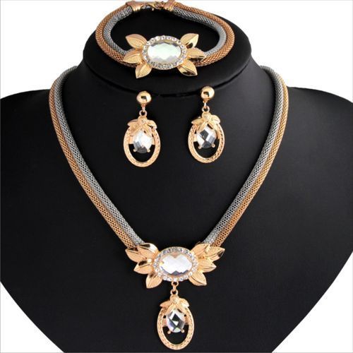 Gold Jewelry Set; Necklace, Earrings, Ring, Bracelet(3 In1)