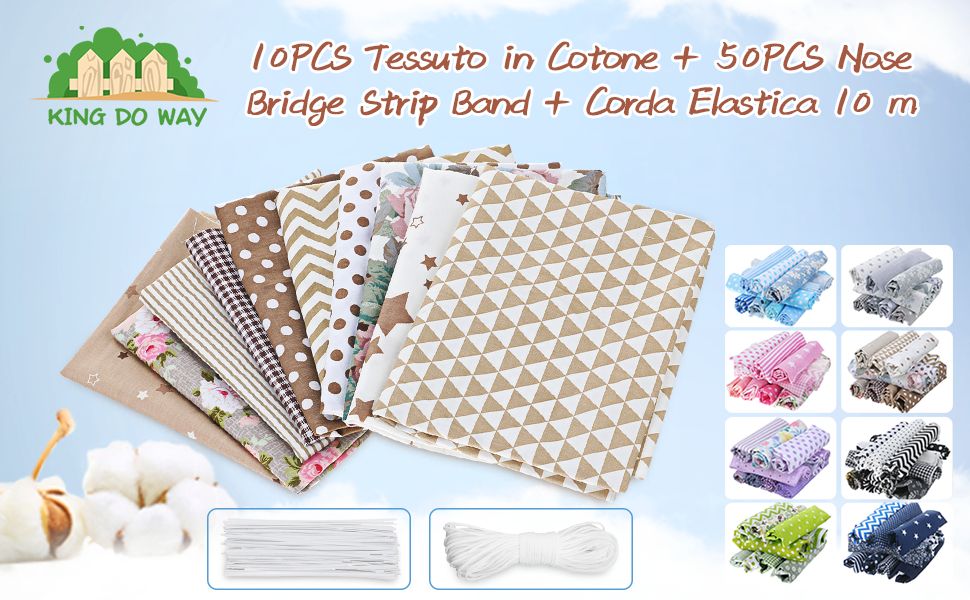 10pcs Large 60 * 50cm Different Pattern Patchwork Fabric Craft Printed TOP Cotton Material Mixed Bundle Quilting With 10m Cotton Rope And 50pcs Nose Wire Sewing Artcraft Lint DIY Fabric Green