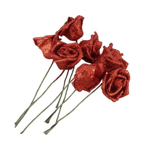 7 Foam Rose Artificial Flower Bridal Bouquet Red