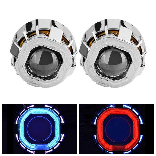 HID HID Lights Motorcycle Car Double Optical Lens With Double Angel Eyes HB4 H7 H4 #Blue+White
