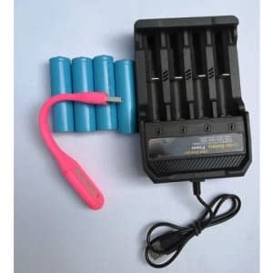 4 Slot Li-ion Battery Charger & Battery + Free Usb Light