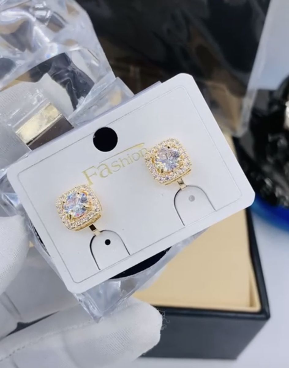 Gold Iced Out Square Clip On Earring