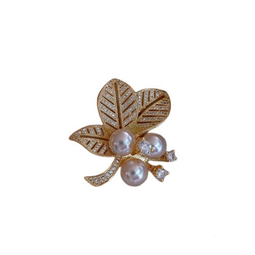 Small Leaf Pearl Brooch - Gold