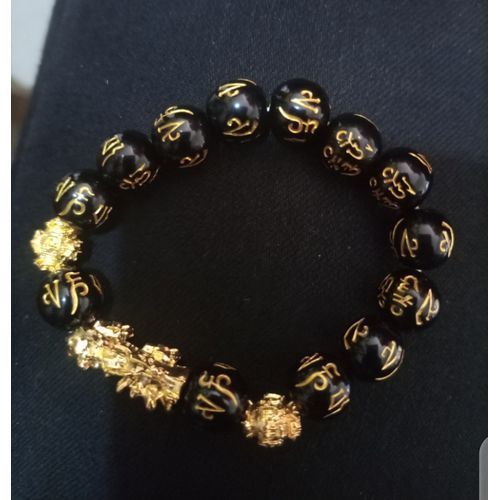 New Chinese Fortified Feng Shui Black Obsidian Wealth Bracelet