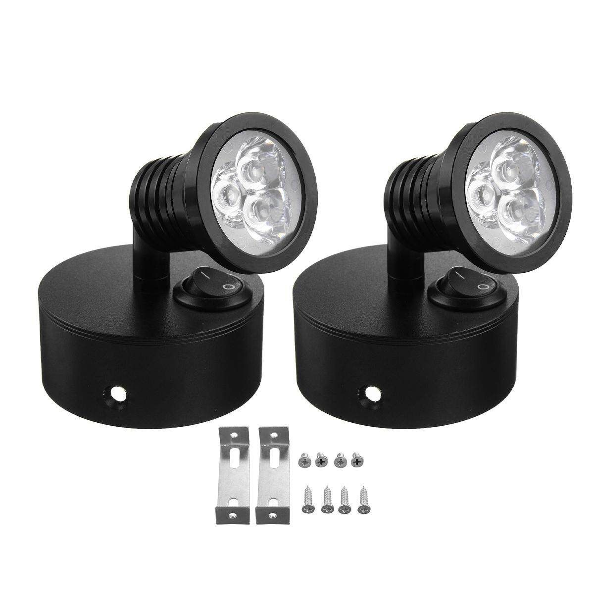 2X LED Wall Light 360&deg; Rotation Spotlight Bedside Reading Lamp Caravan Boat 12V-Black