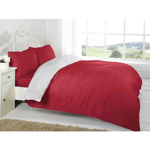 Plain Red And White Duvet Cover with 2 Pillow Cases