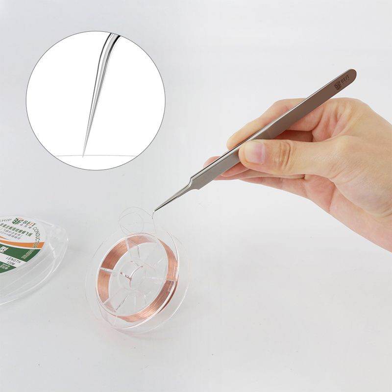 High Precision Jump Tweezer Stainless Steel Straight Curved Sharp Point Precise Fingerprint Fly Line Picker Tweezers-Bent