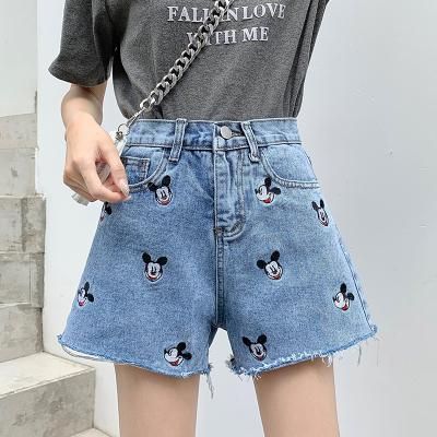 2 Color Summer New Vintage Embroidery Mickey Denim Shorts